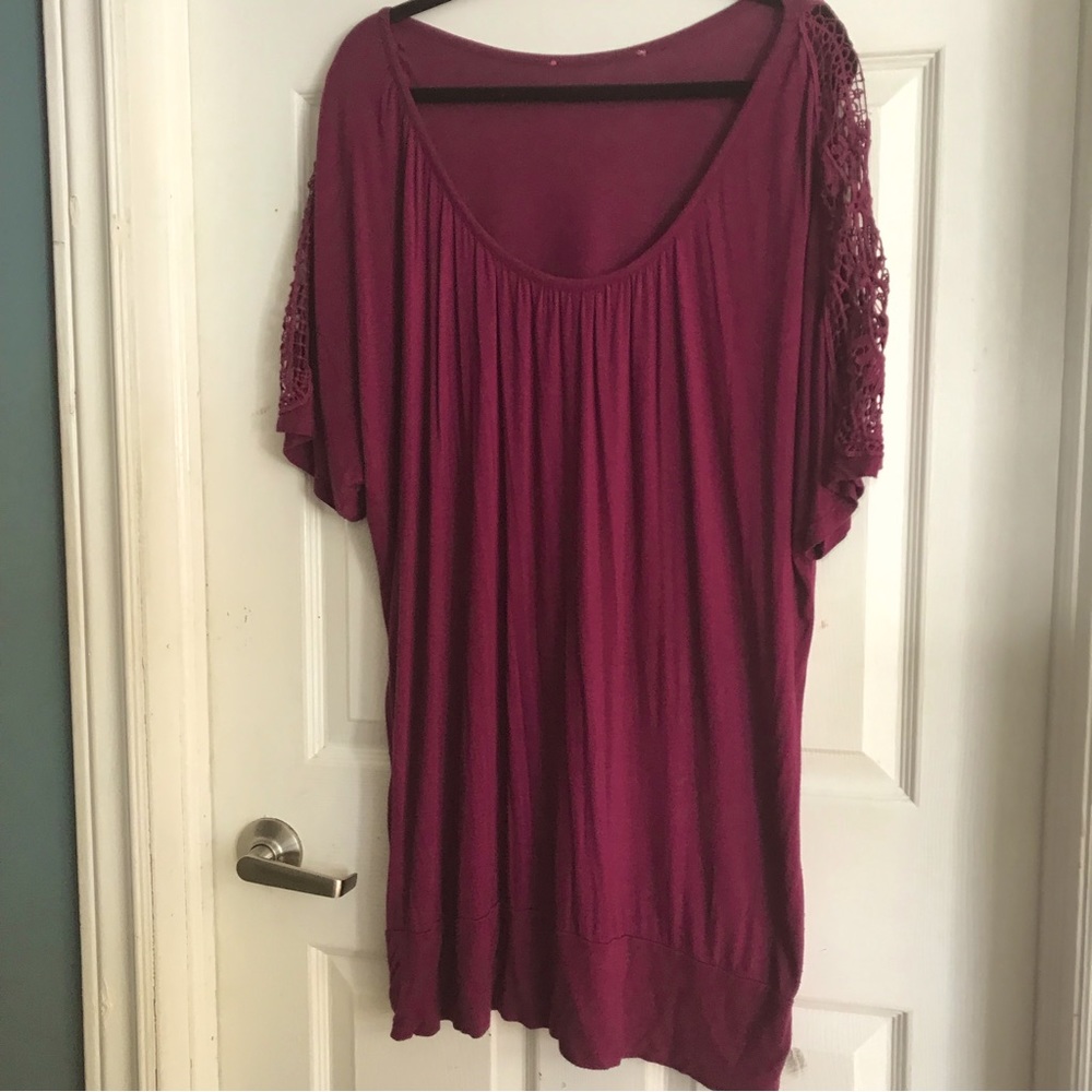 Addition Elle Plus Size Short Sleeve Maternity Shirt, Lace Accents, Burgundy 3X